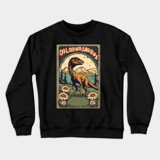 Vintage Dilophosaurus Dinosaur and Camping Lover Going for Hikes Crewneck Sweatshirt